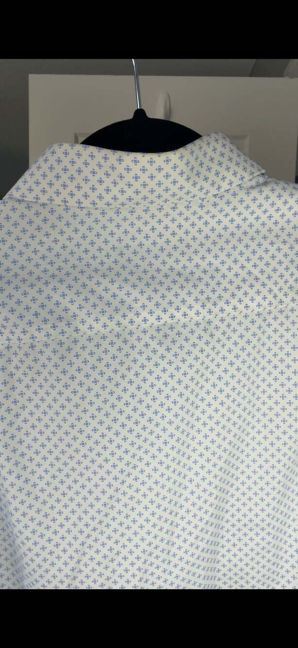 Calvin Klein Slim Fit Non Iron Geo Print Long Sleeve Dress Shirt White Blue_A119 - Picture 5 of 8